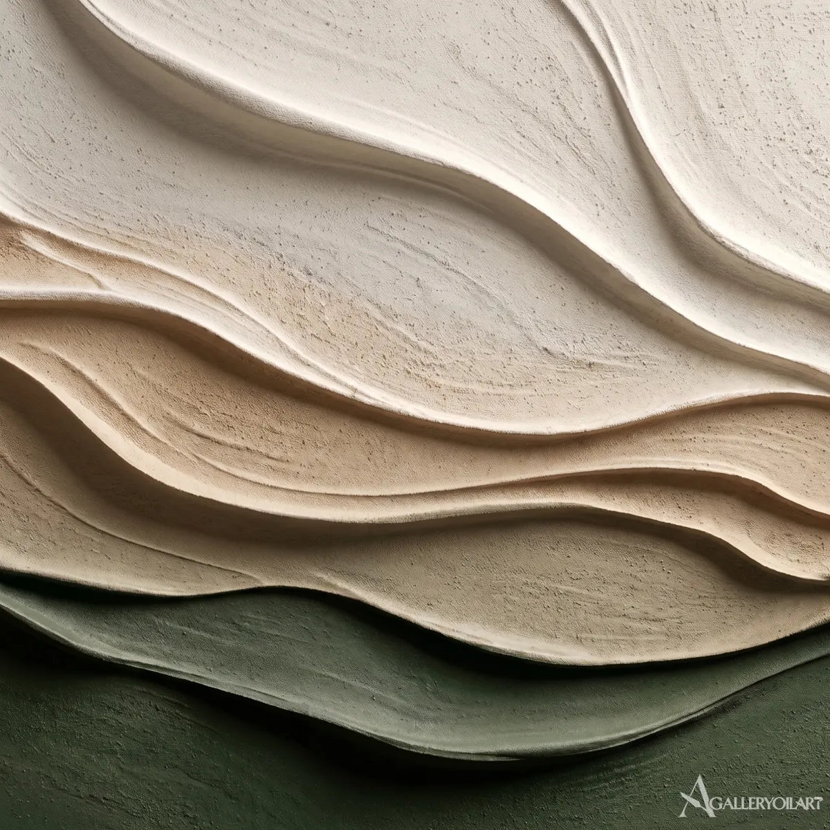 Textured-3D-layered-earth-flow-in-beige-and-olive-relief-close-detail
