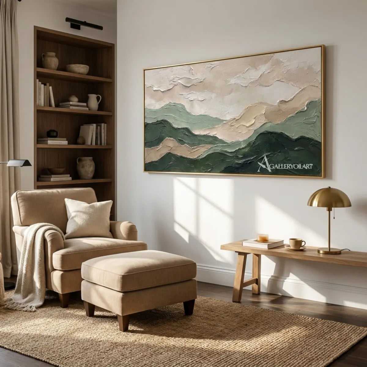 Landscape-layered-mountain-ridges-green-wall-art-in-private-lounge