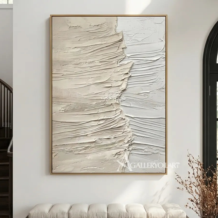 Beige-sea-beach-art-showing-layered-horizon-texture-in-an-entryway