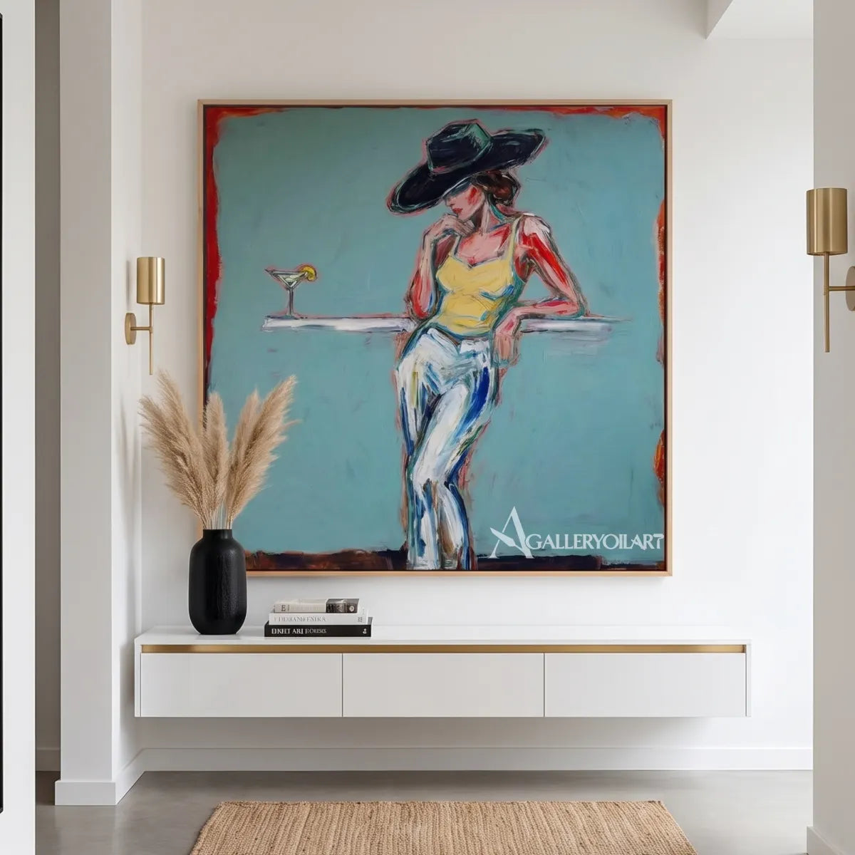Midnight-hat-cocktail-pop-art-blue-wall-art-in-a-gathering-room