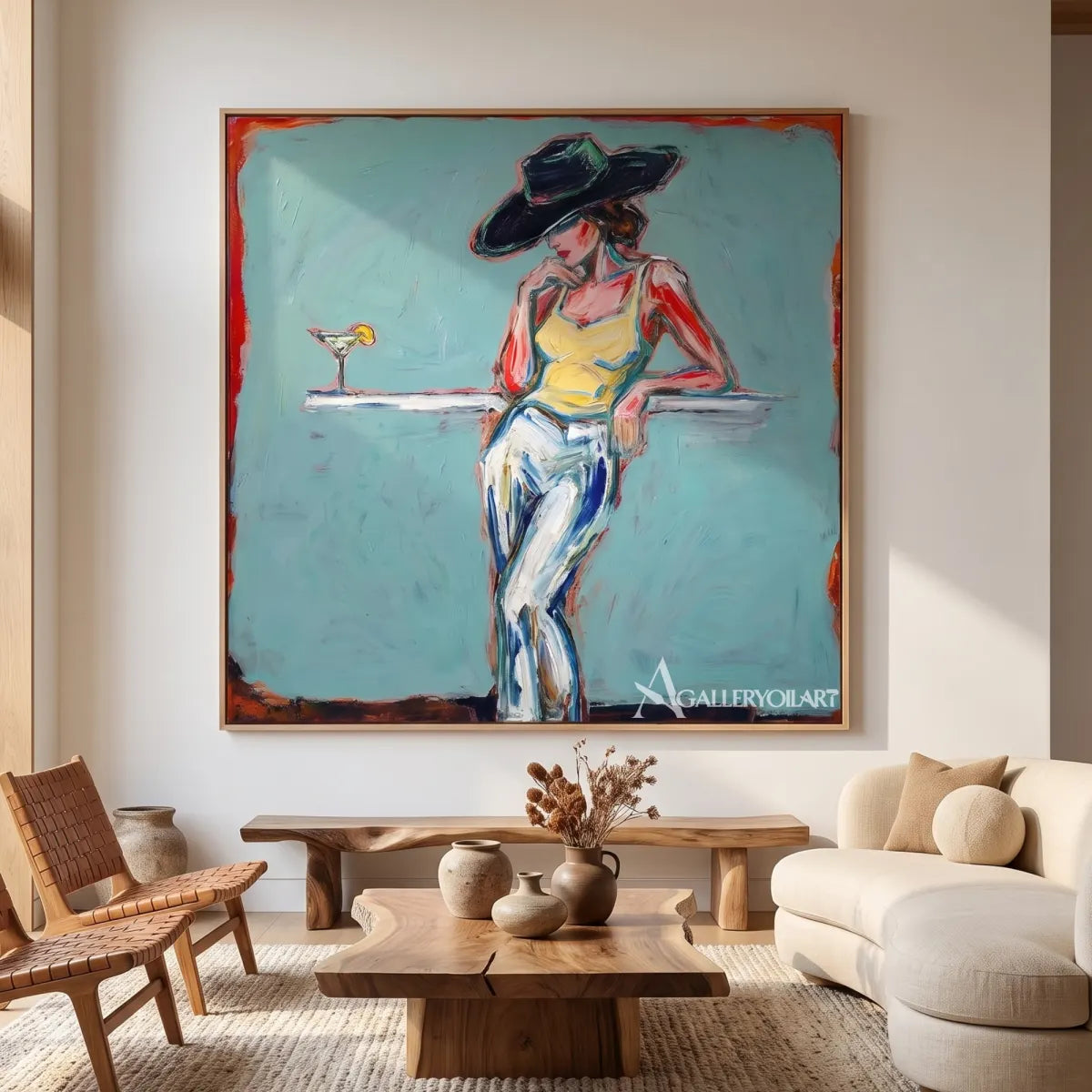 Midnight-hat-cocktail-pop-art-blue-wall-art-in-a-private-lounge