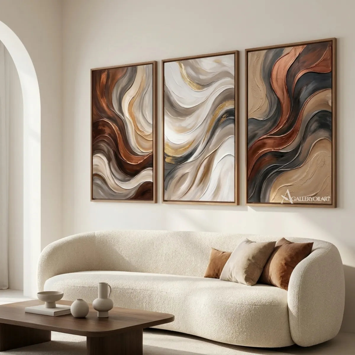 Three-panel-neutral-abstract-currents-in-textured-3d-beige-wall-art-in-minimalist-living-room