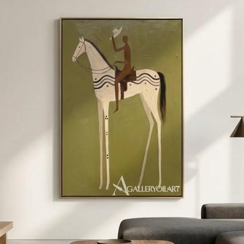 Minimal-painterly-scene-of-a-rider-on-a-pale-horse-against-green