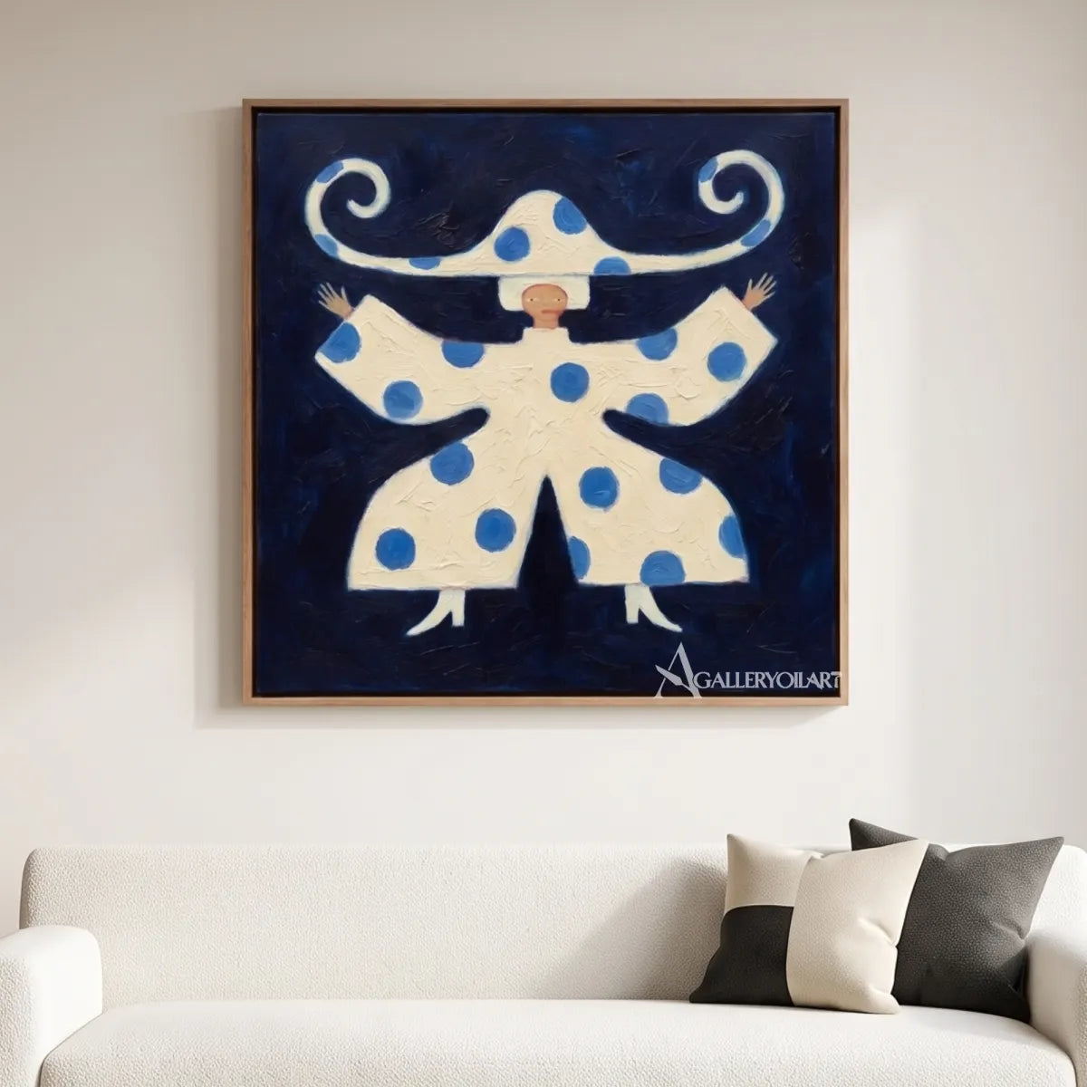 figure-with-a-sweeping-brim-in-a-sunlit-entryway-in-folk-art-style-with-blue-and-cream-colors
