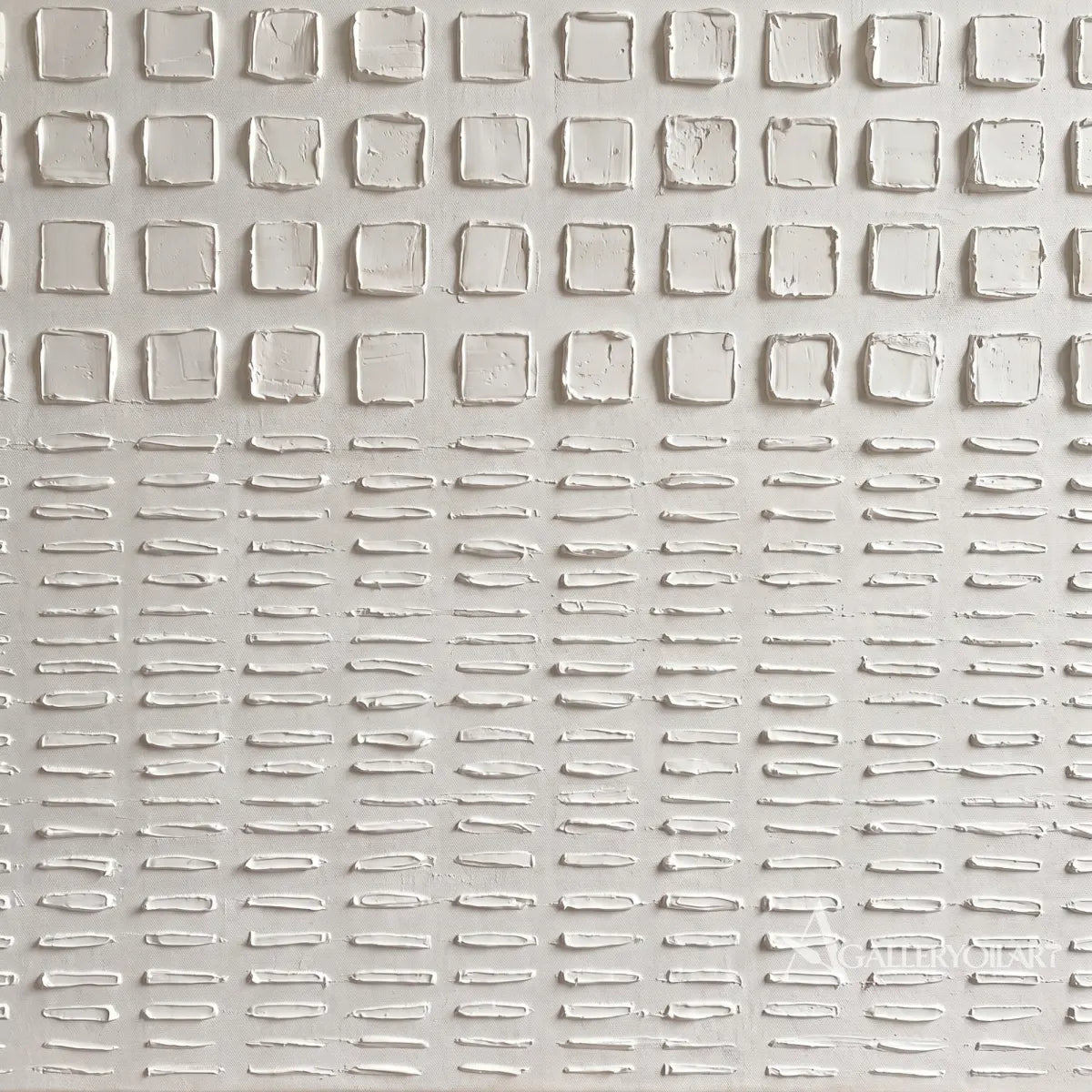 Textured 3D ordered square passage in white relief in a detail