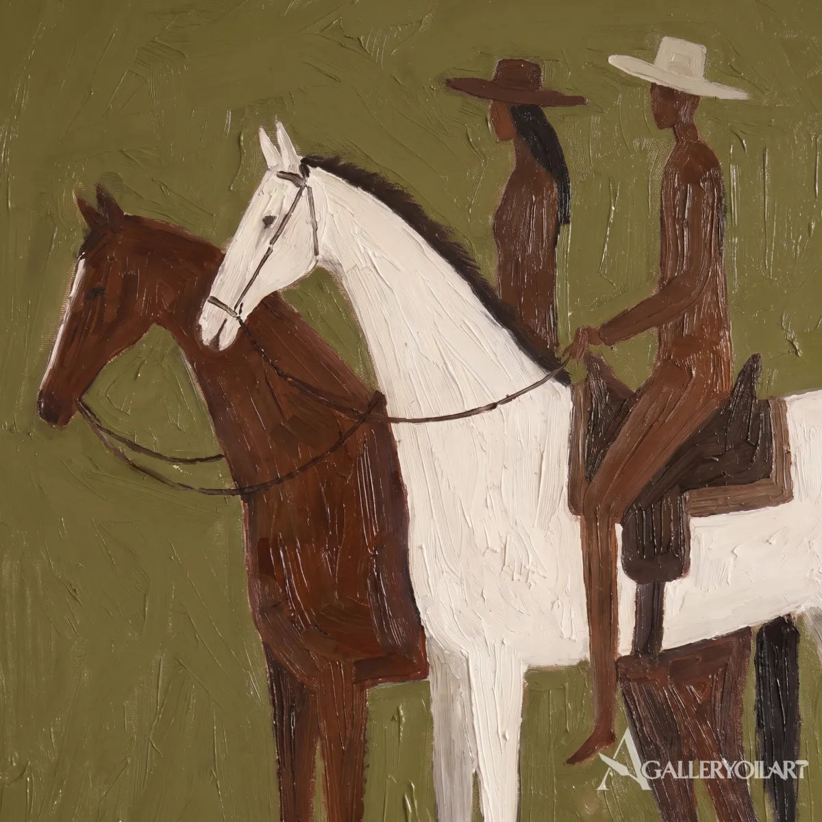 two riders on a white and brown horse-in-western-cowboy-green-detail