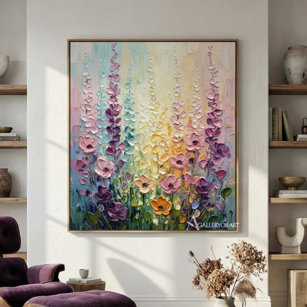 floral-tree-a-field-of-pastel-flowers-soft-pink-lavender-pale-yellow-mint-green-and-deep-green-wall-art-in-reading-room