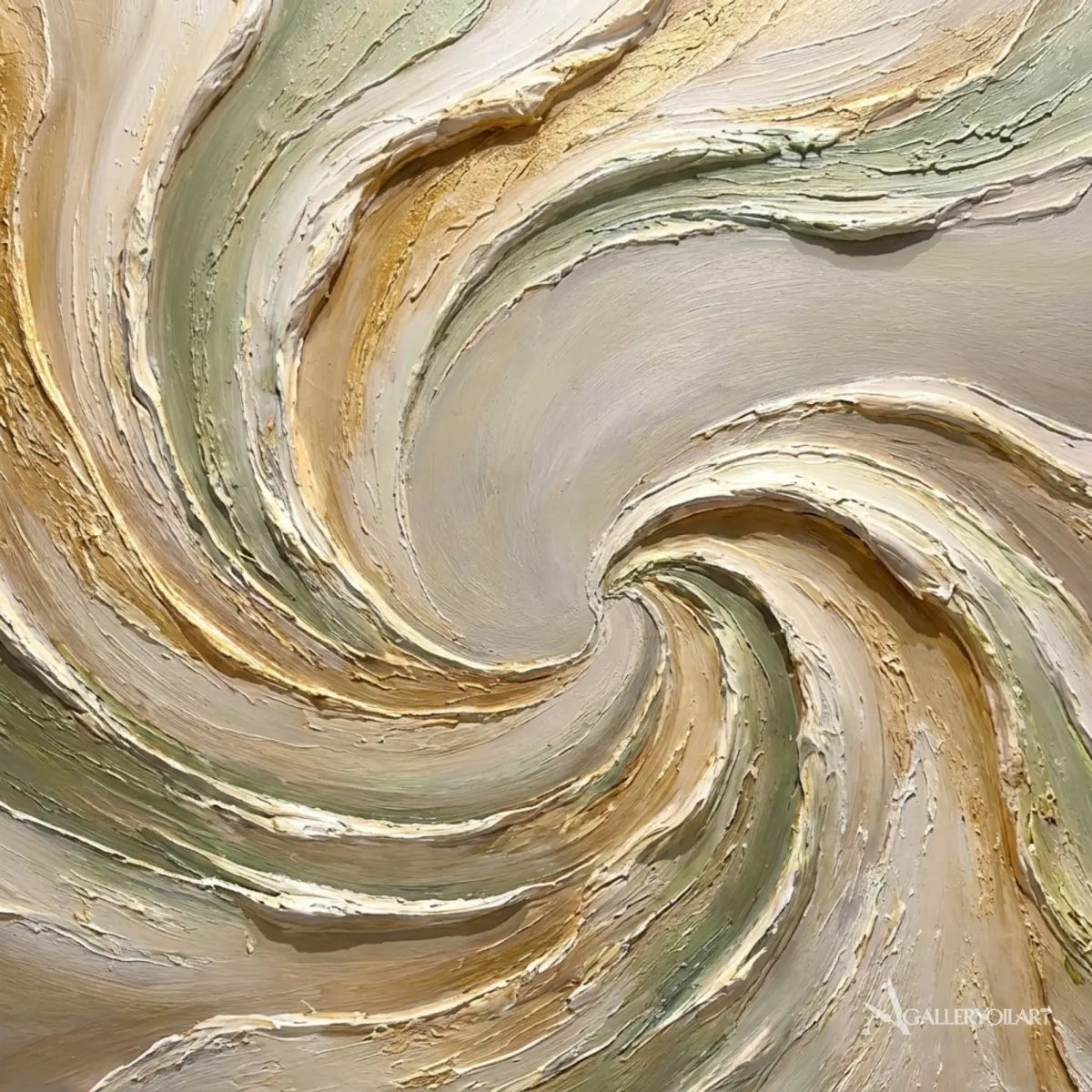 Textured-3D-Quiet-Spiral-in-green-and-cream-wall-art-in-a-close-up-detail