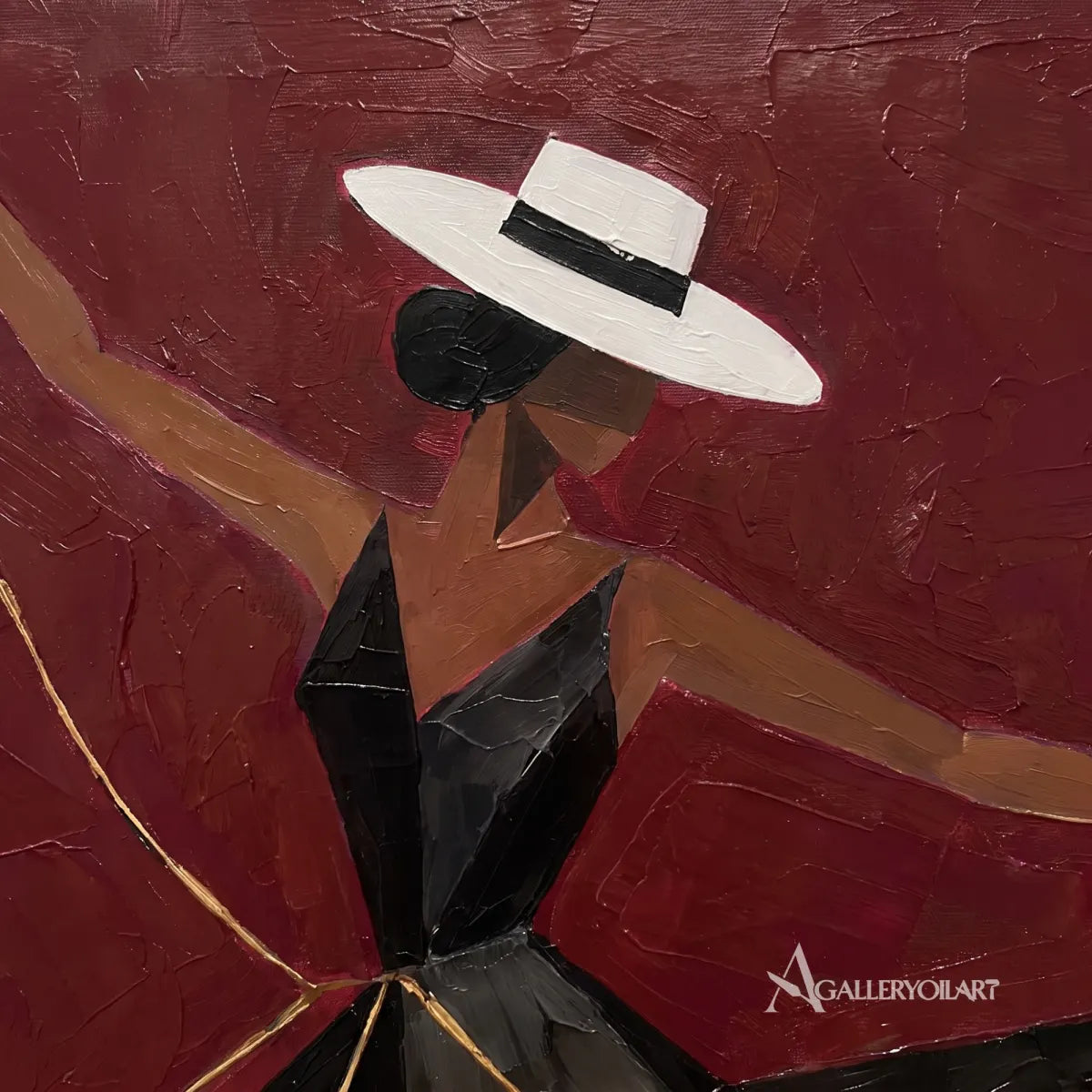 Dancer-in-a-black-flaring-dress-in-portrait-art-crimson-and-gold-in-close-up-detail