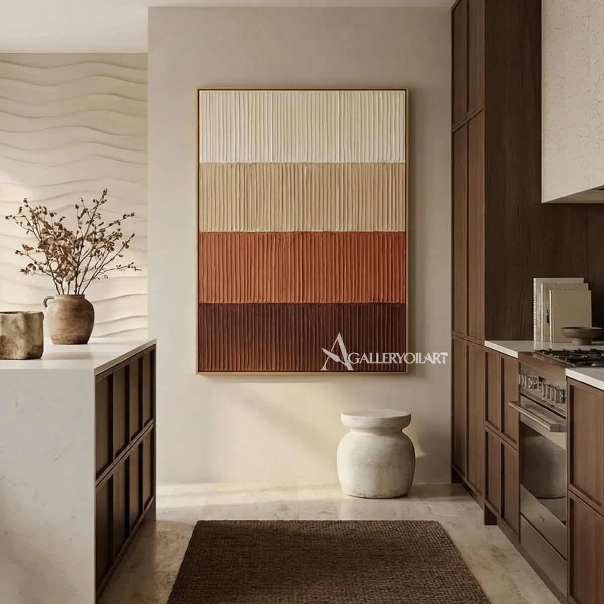vertical-ribbed-abstract-art-above-an-entryway-console