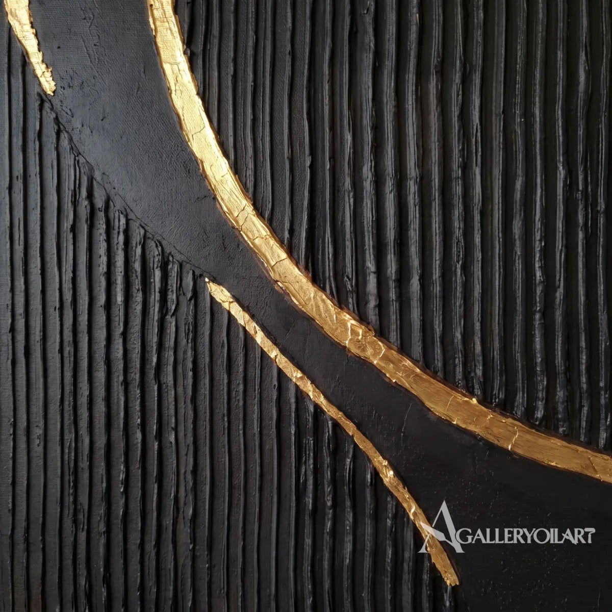 Textured 3D sweeping ribbon crossing a black relief field-in-detail