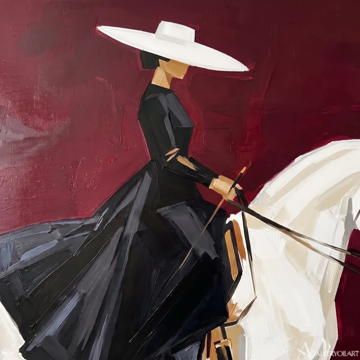 rider-in-a-dark-outfit-on-a-white-horse-in-red-portrait-art-displayed-in-a-painted-detail