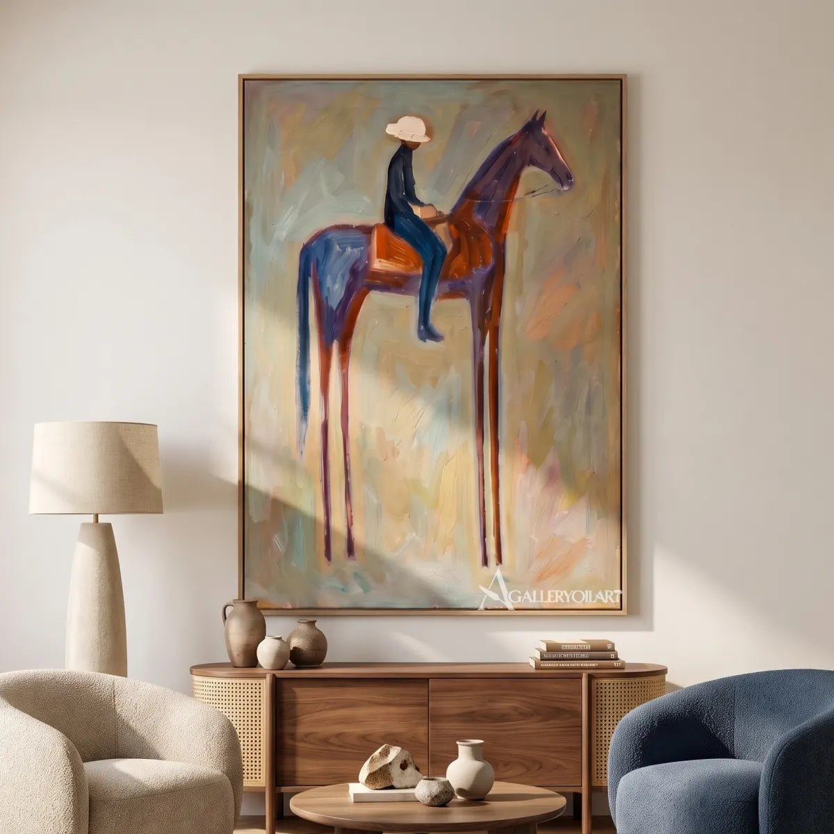 rider-on-horse-western-cowboy-beige-wall-art-in-a-reading-nook