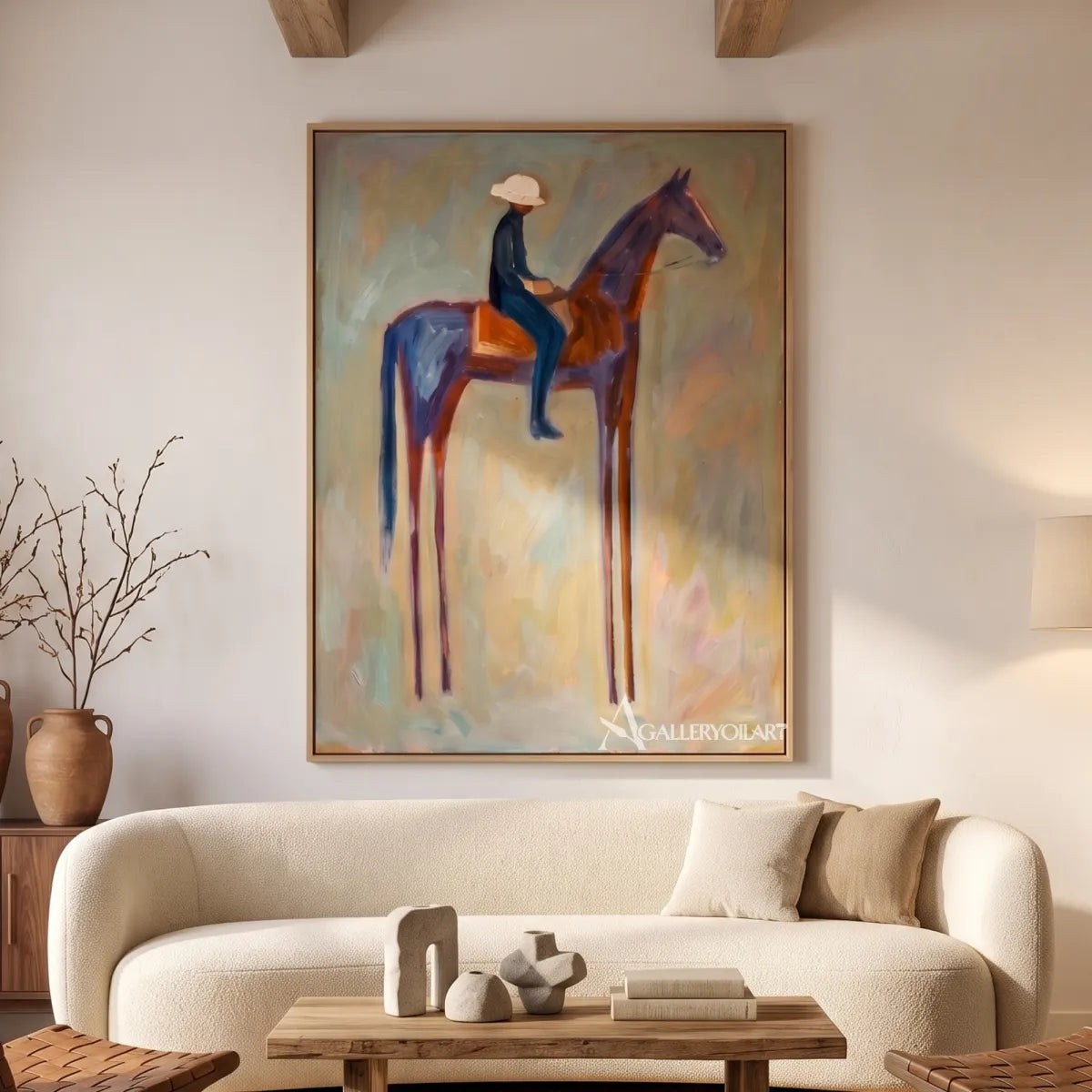 rider-on-horse-western-cowboy-beige-wall-art-above-a-curved-sofa