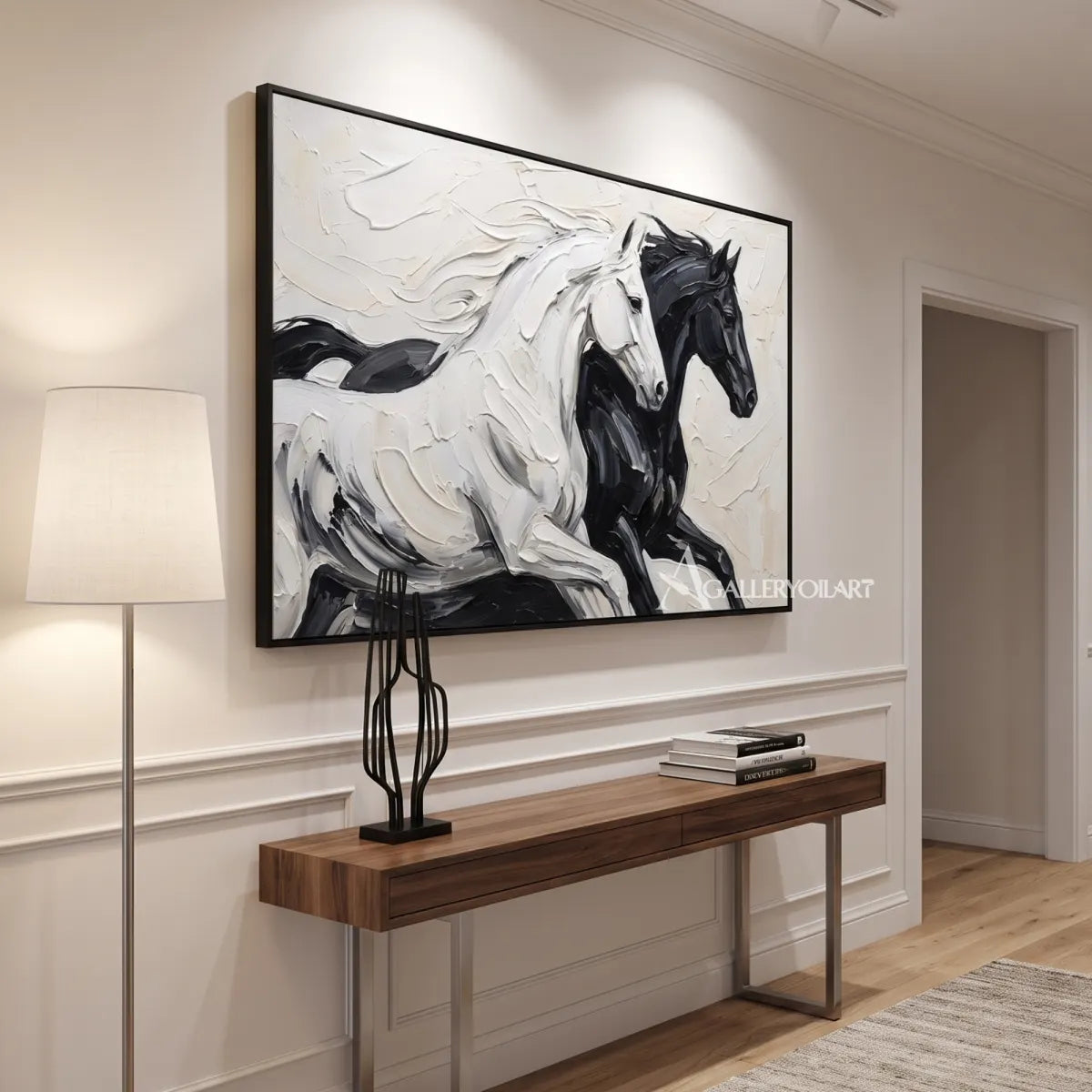 two spirited horses moving together through flowing brushwork-animal-black-painting-detail