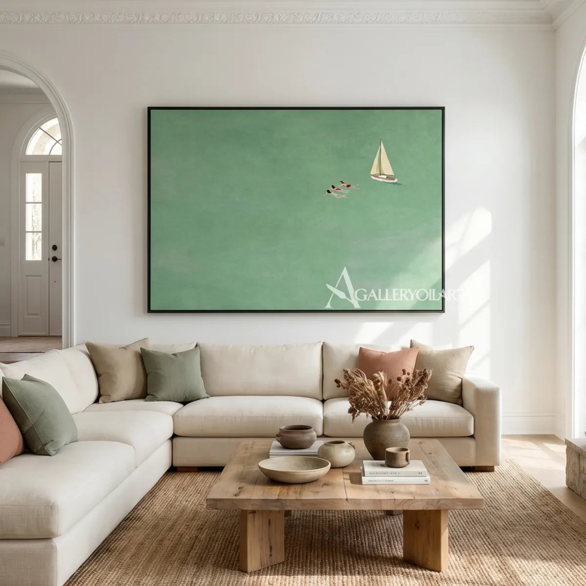 Sea-Beach-green-sailing-swimmers-wall-art-water-detail