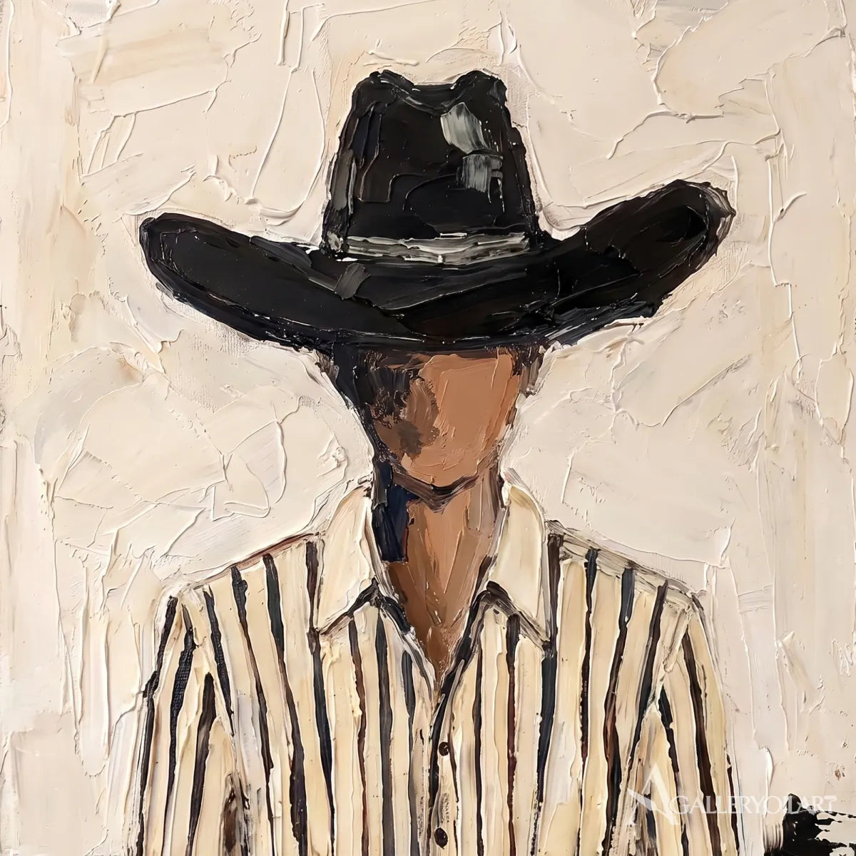 a shadowed cowboy in a black hat and striped shirt-in-western-cowboy-white-detail