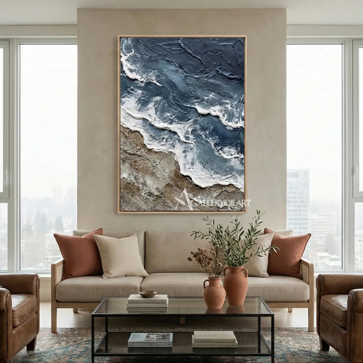 Dark-blue-shoreline-surge-sea-beach-art-above-a-neutral-sofa