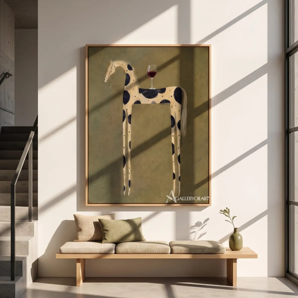 spotted horse with wine toast-animal-art-green-wall-art-in-gallery-wall