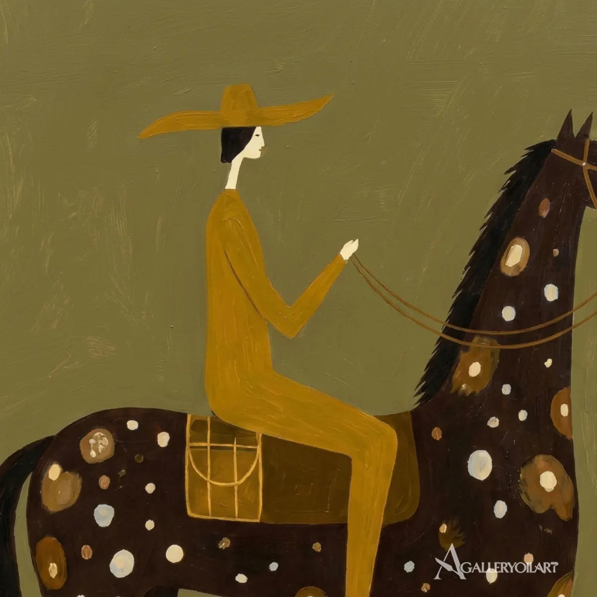 spotted-horsewoman-western-cowboy-green-wall-art-in-a-modern-entryway