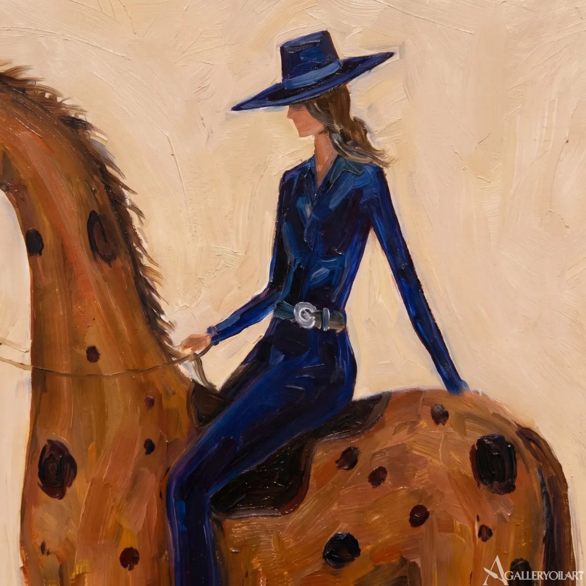 star-marked-horse-galloping-with-a-rider-western-cowboy-art-Gold-wall-art-in-close-up-detail