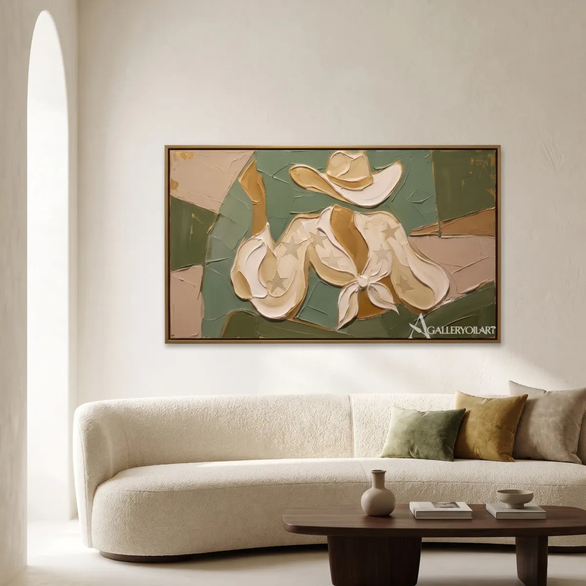 starred boots western cowboy green wall art in a warm modern interior 4