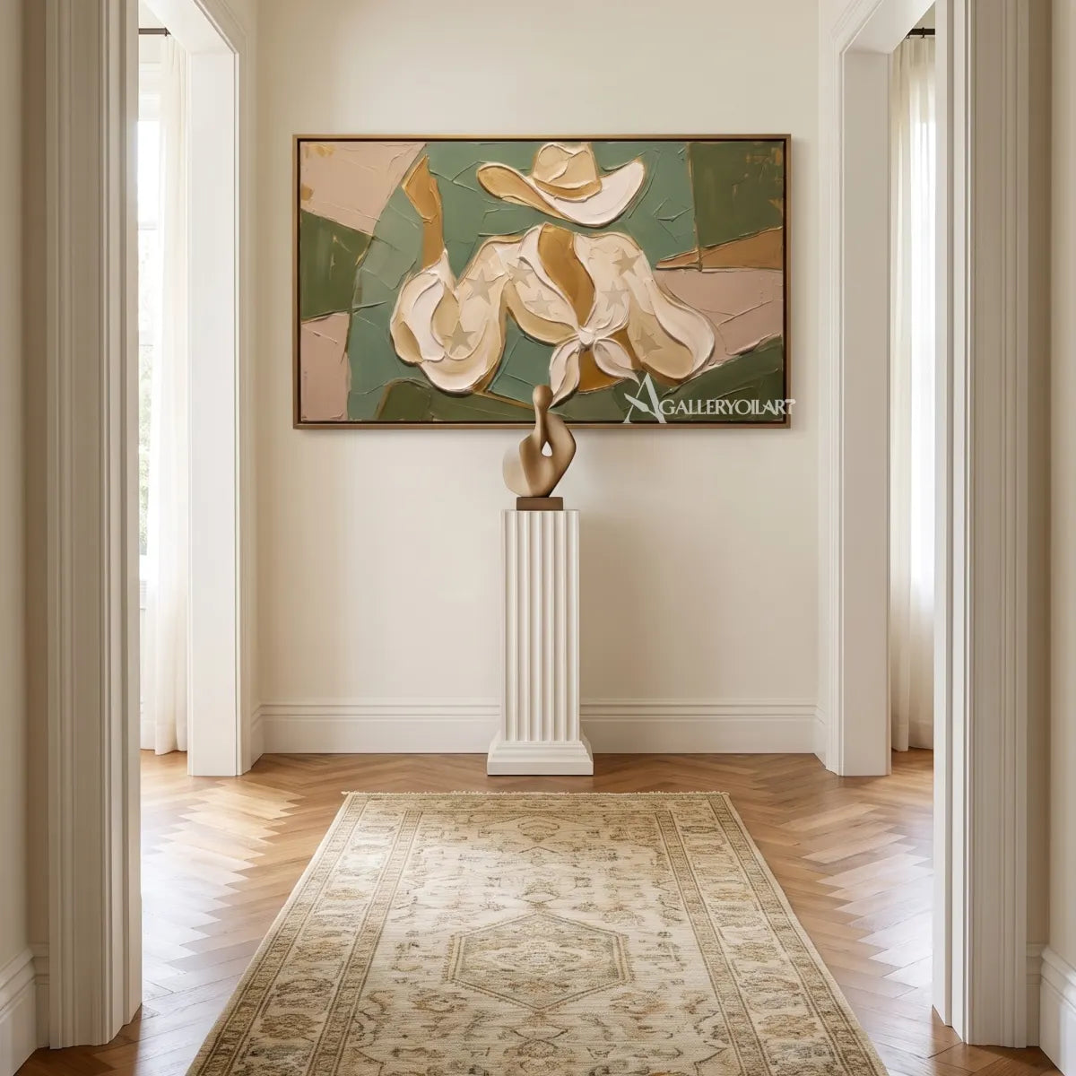 starred boots western cowboy green wall art in a warm modern interior 5