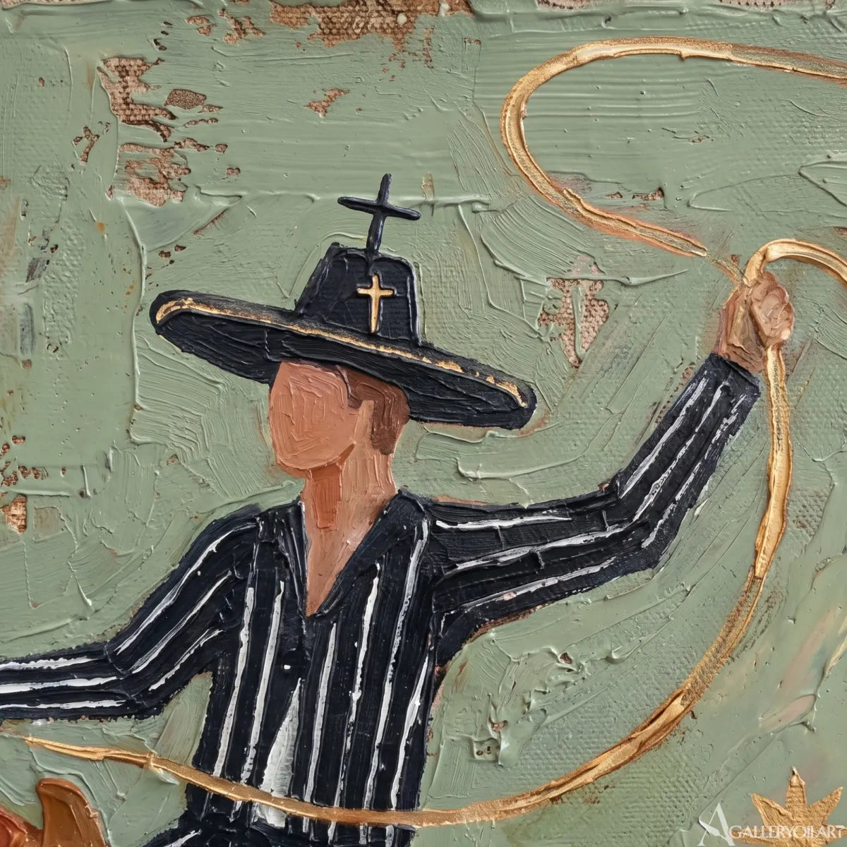Western cowboy riding a patterned horse beneath moon and stars-in-detail