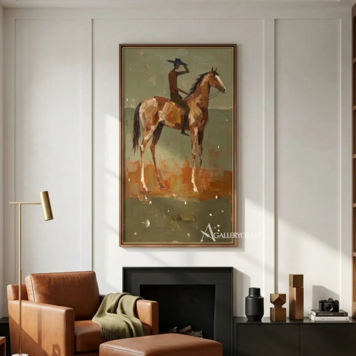 Western-cowboy-sunlit-rider-on-brown-horse-in-a-console