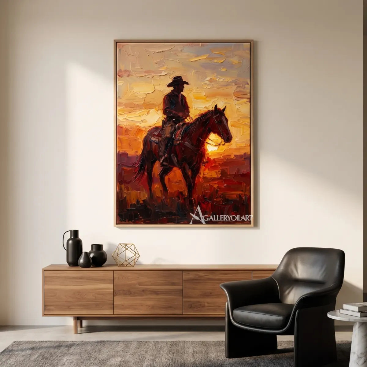 a cowboy riding through a glowing open landscape-in-western-cowboy-orange-detail