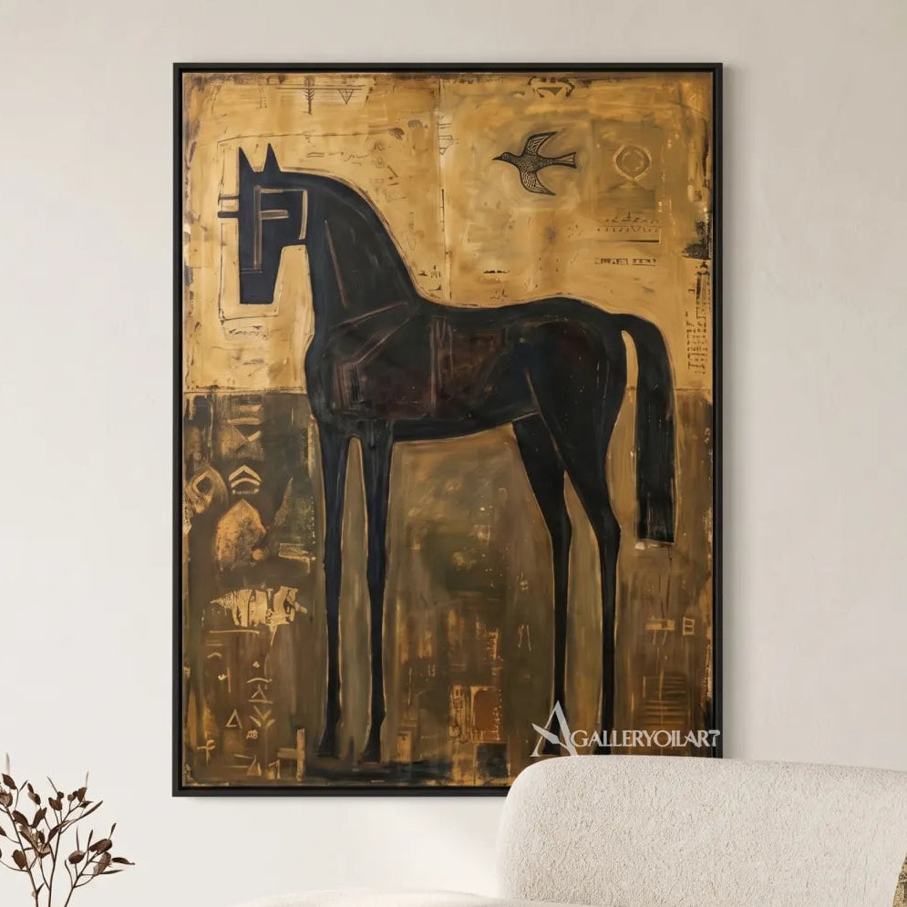 Decorative animal portrait of a tall dark horse-in-gallery-wall
