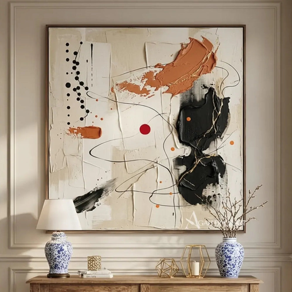 abstract-art-terracotta-brushwork-above-a-console-in-a-classic-room