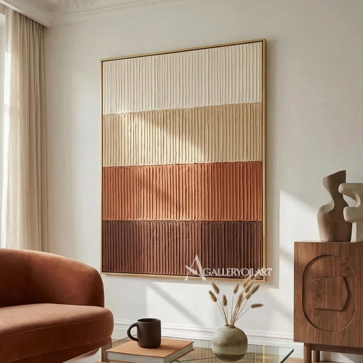 abstract-art-terracotta-and-brown-linear-texture-on-a-light-wall