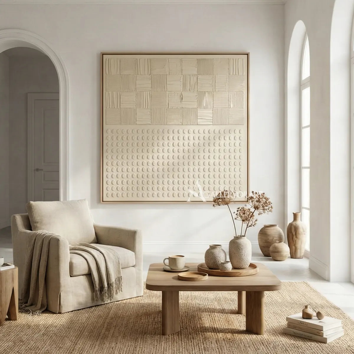 Textured-3d-ordered-patterns-beige-wall-art-in-a-bedroom
