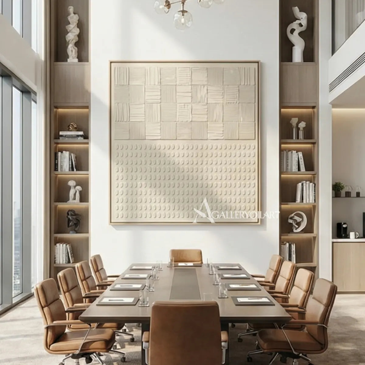 Textured-3d-ordered-patterns-beige-wall-art-detail