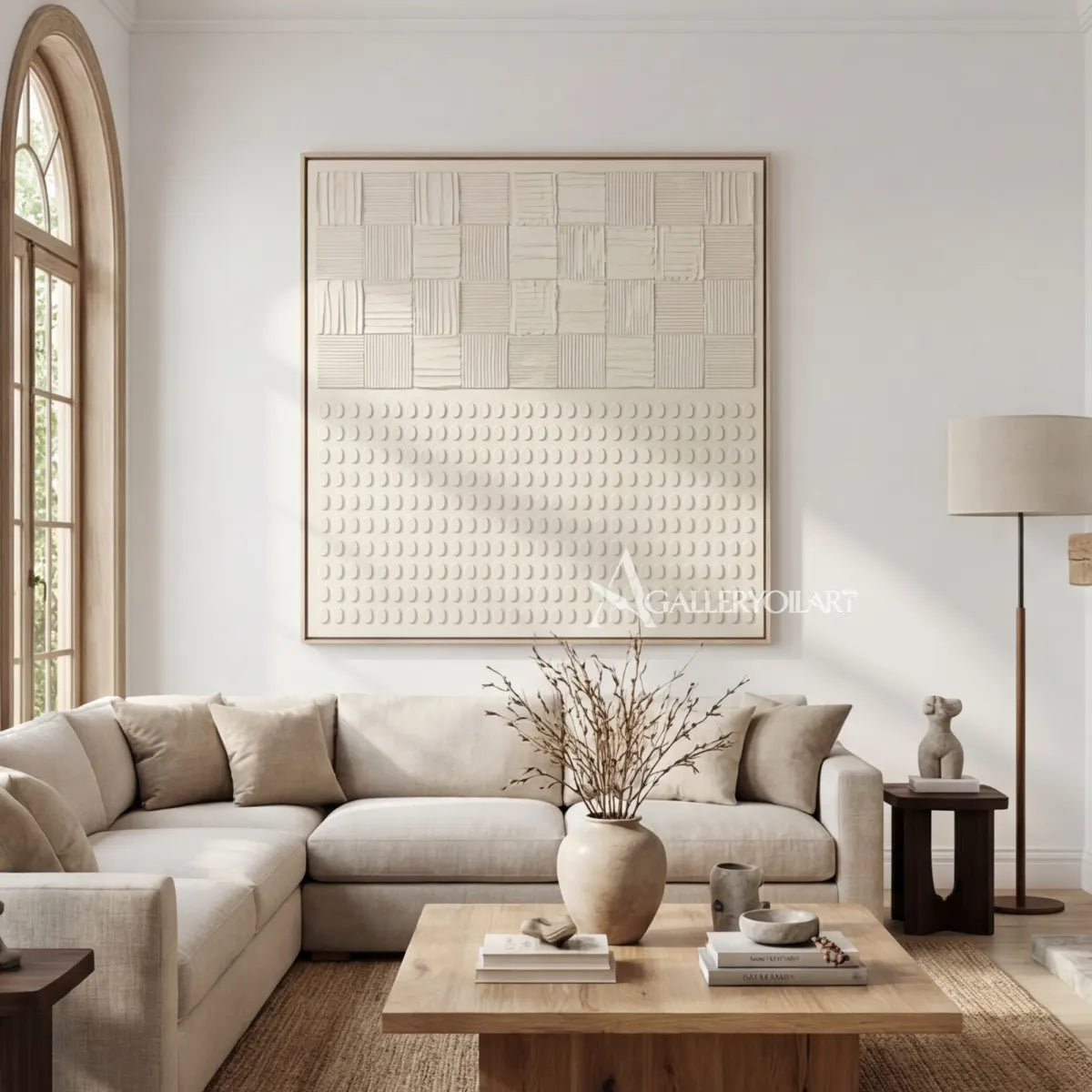 Textured-3d-ordered-patterns-beige-wall-art-in-a-modern-office
