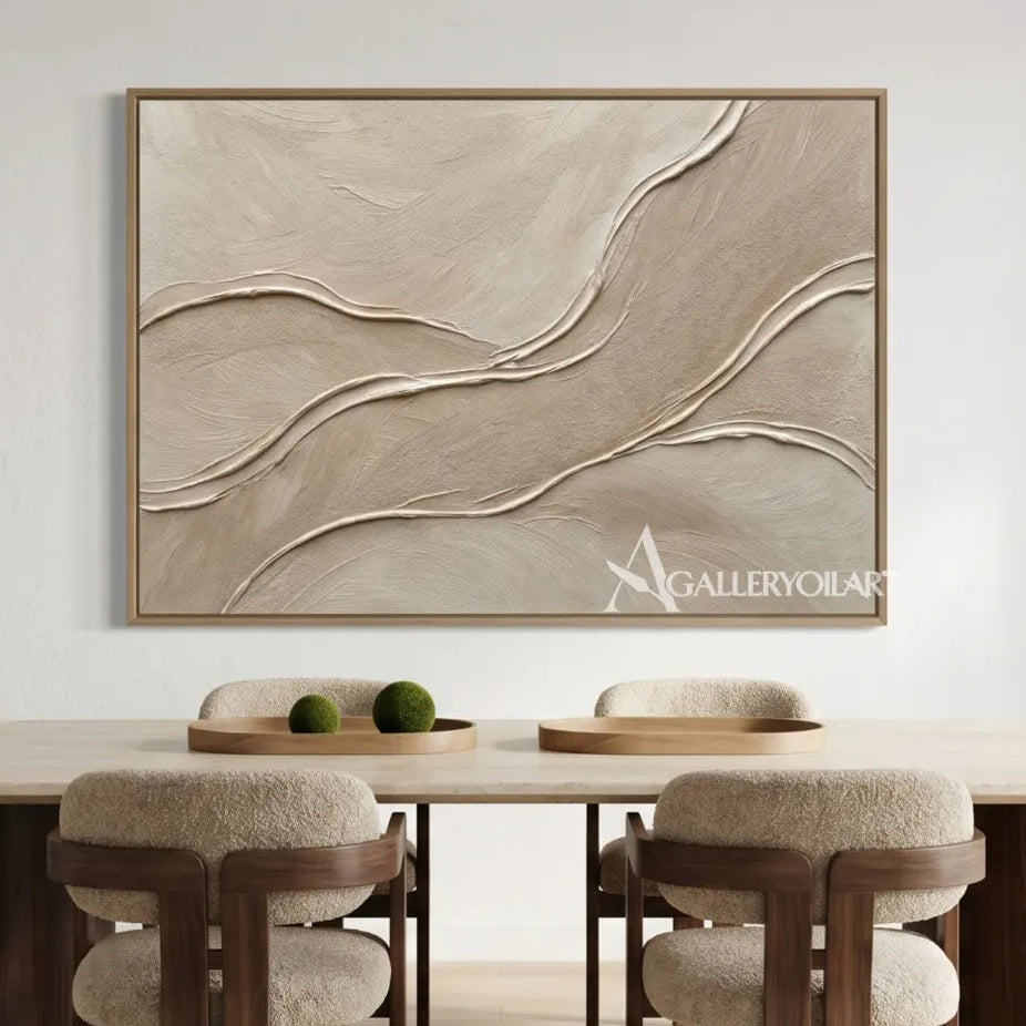 Textured-3d-quiet-currents-beige-wall-art-wide-view