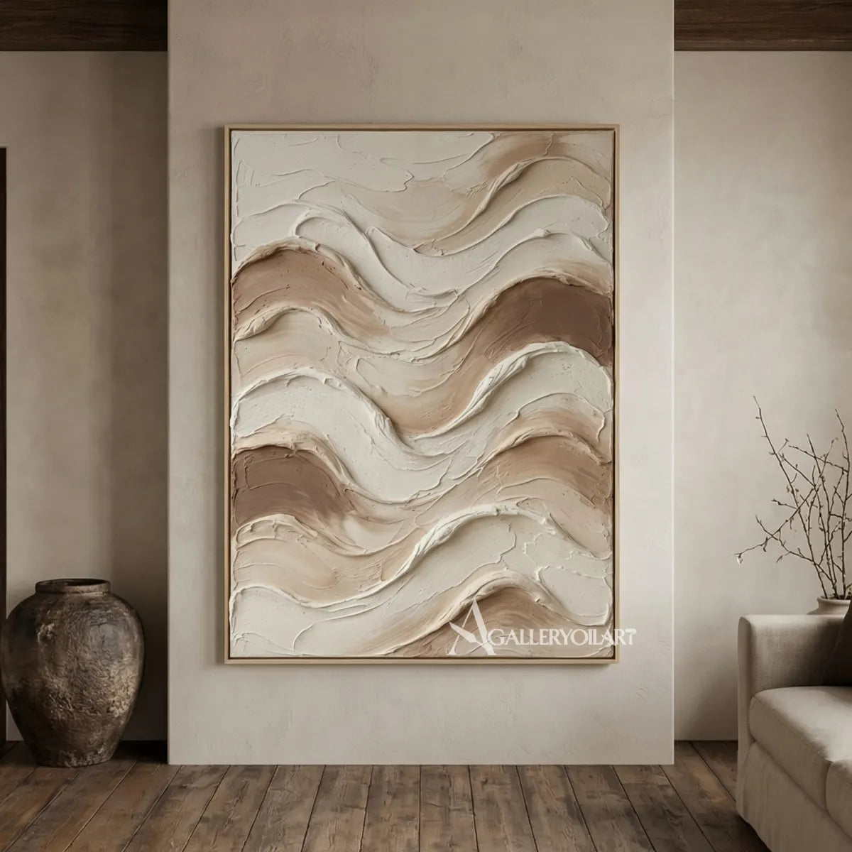 Textured-3d-wave-layers-brown-wall-art-detail