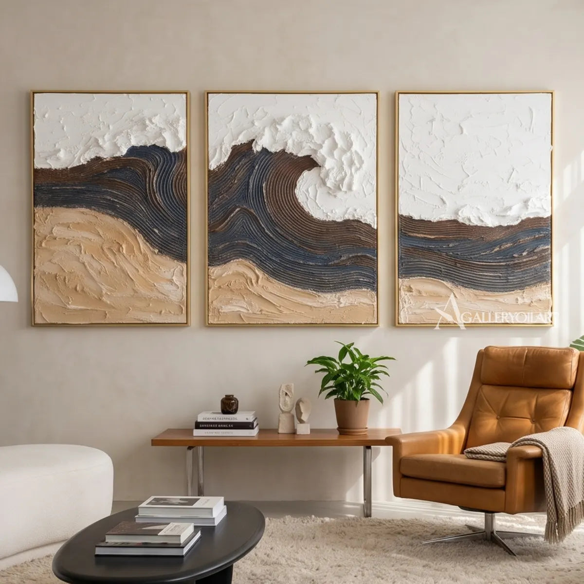 Tidal-arches-triptych-in-Textured-3D-Blue-wall-art-in-a-bedroom-view