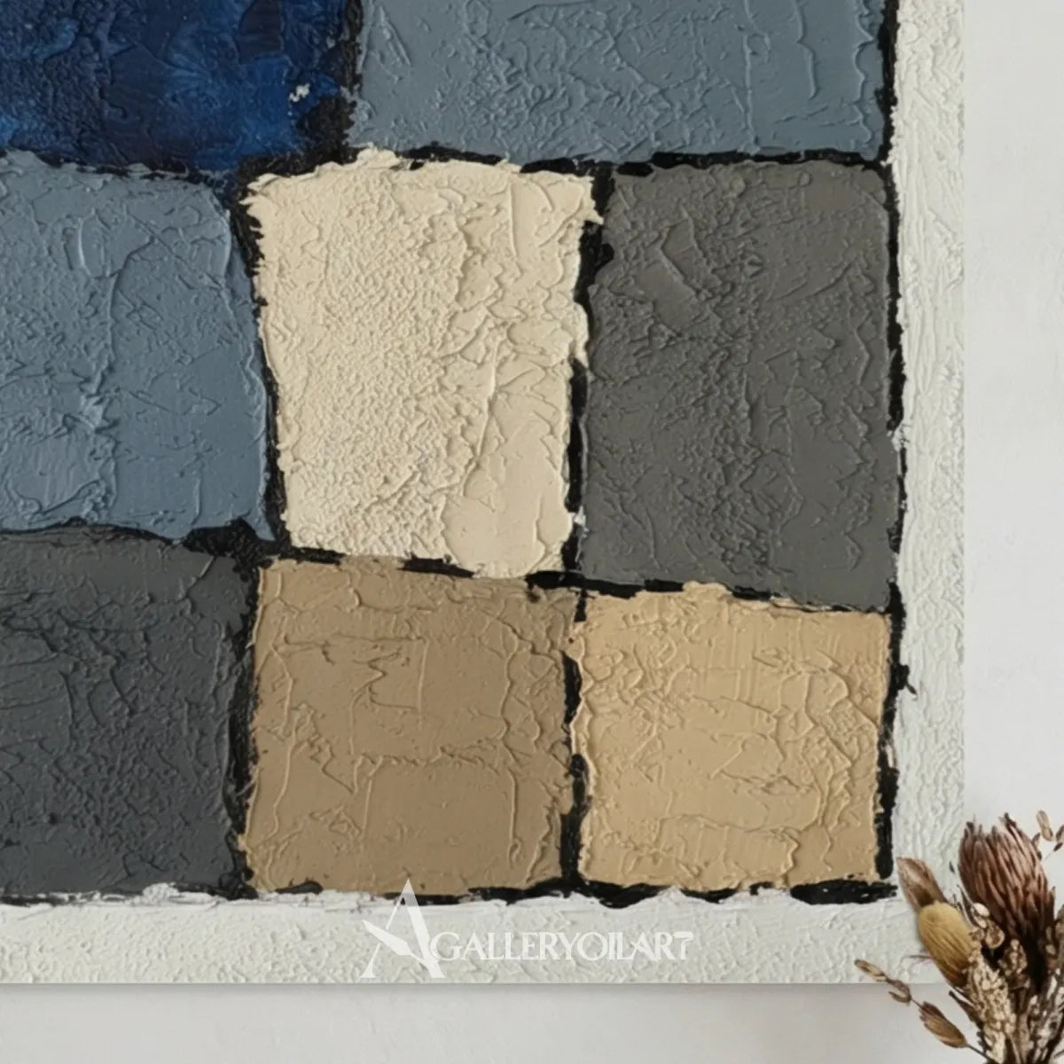 Textured-tonal-block-Abstract-Blue-wall-art-detail