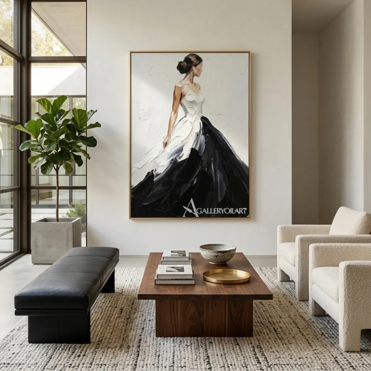 Woman-in-a-flowing-black-and-white-gown-in-portrait-art-displayed-in-a-gathering-room
