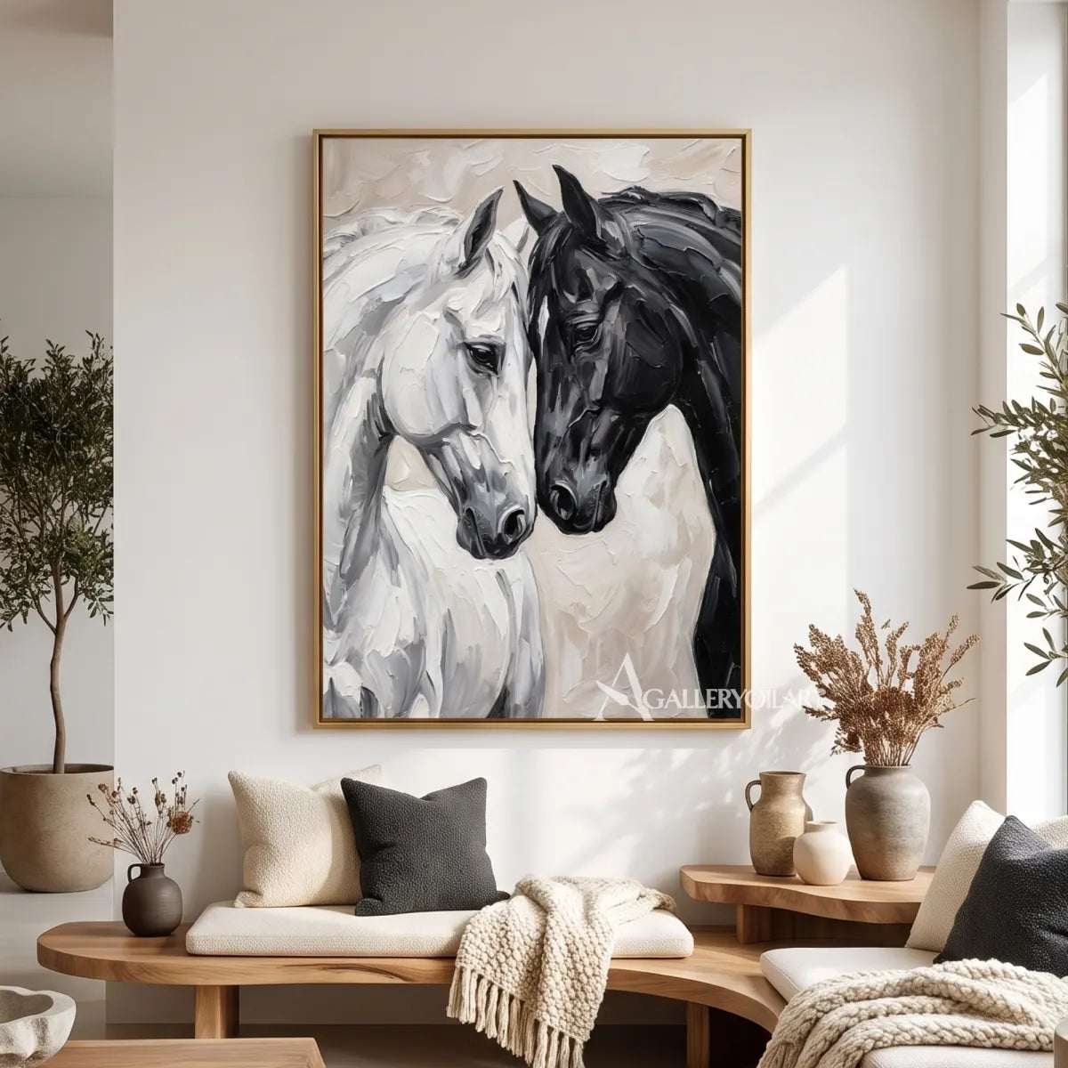 two horses meeting in a close, attentive portrait-animal-black-gathering-space