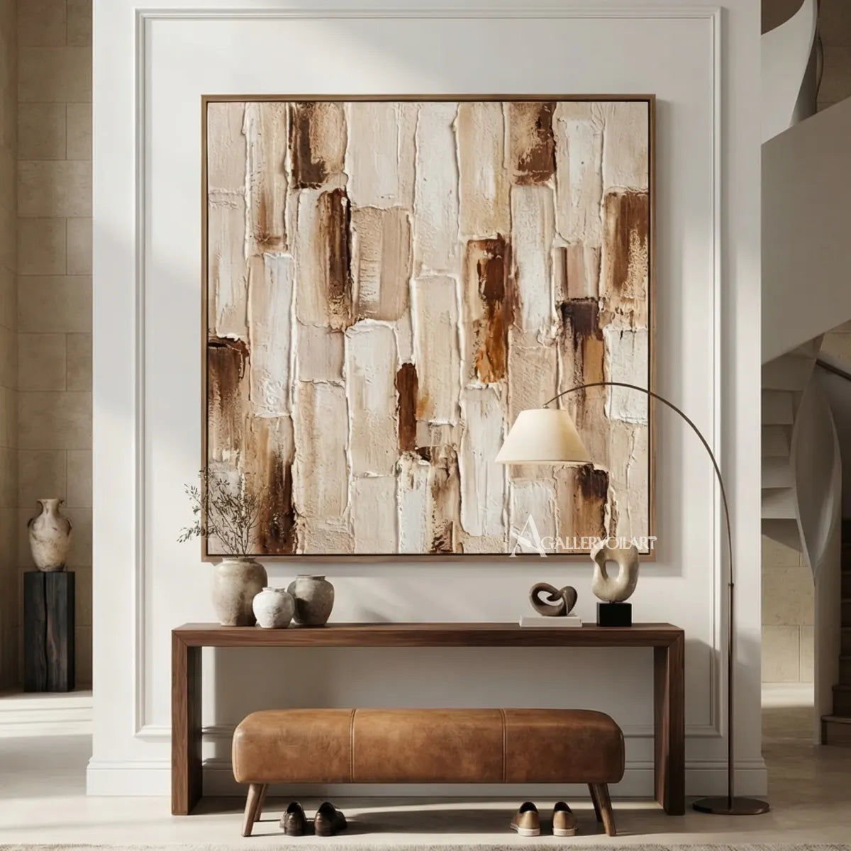 textured-3d-weathered-abstract-blocks-cream-sand-beige-warm-brown-and-rust-wall-art-in-console-room