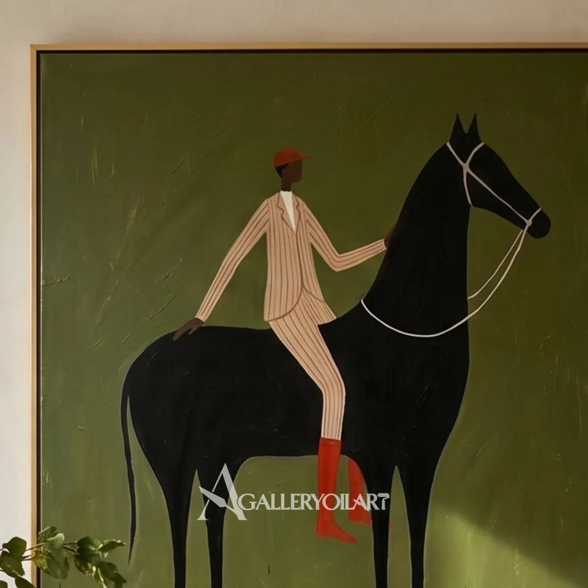 Close-view-of-a-rider-in-a-red-hat-seated-on-a-black-horse