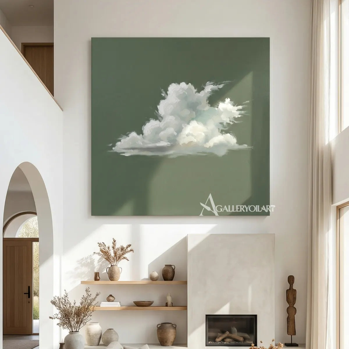 white-cloud-on-green-ground-pop-art-green-wall-art-bright-room