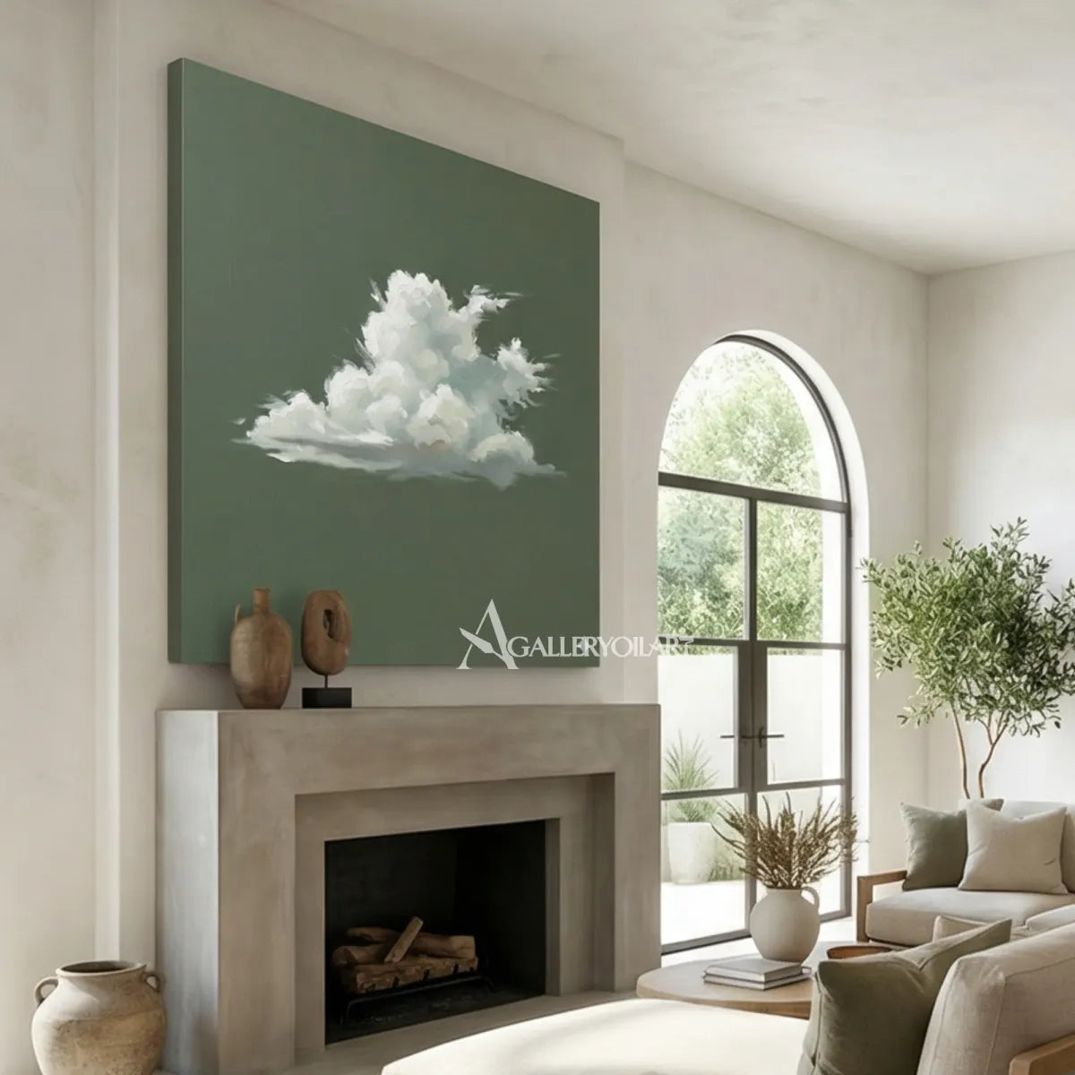 white-cloud-on-green-ground-pop-art-green-wall-art-fireplace-wall