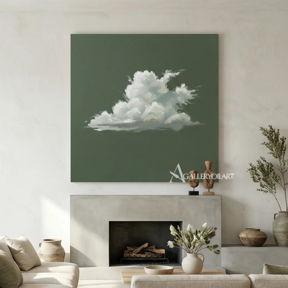 white-cloud-on-green-ground-pop-art-green-wall-art-living-room