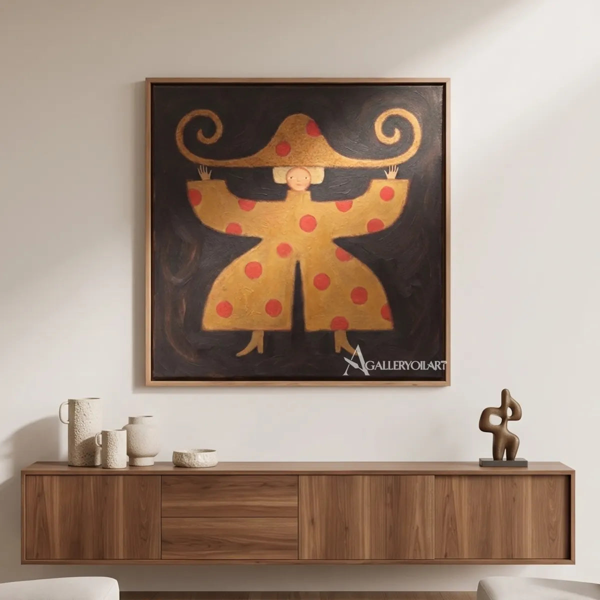 folk-art-wide-brimmed-dancer-in-rust-and-ochre-above-a-sideboard