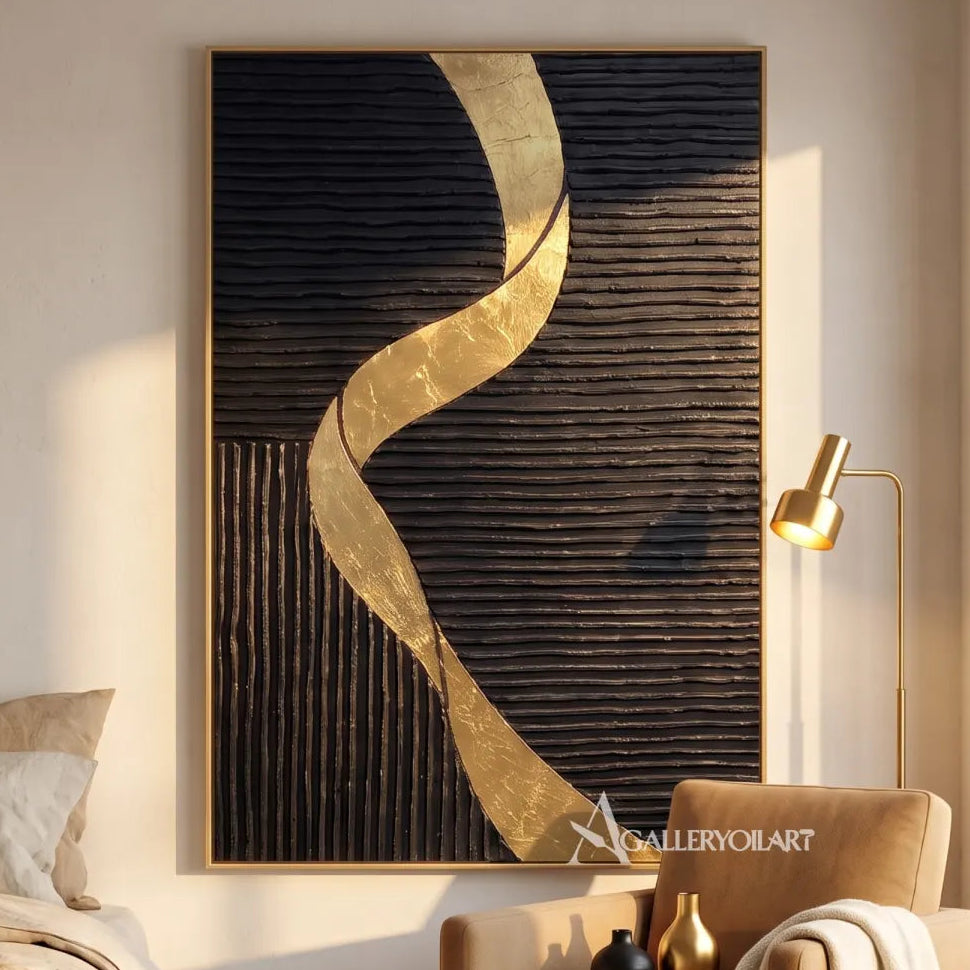 Textured 3D winding passage across a black relief field-in-bedroom-reading-nook