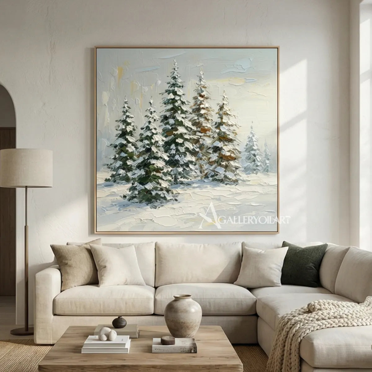 snow-covered-pines-portrait-art-white-wall-art-living-room